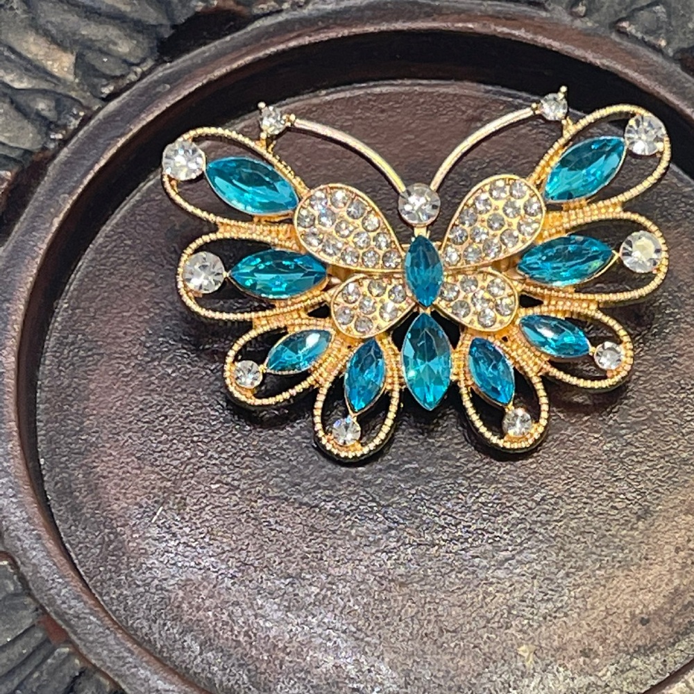 Elegant Gold and Blue Butterfly Brooch